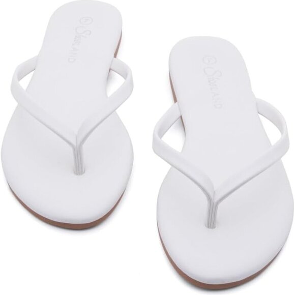 Women's Memory Foam Flip Flops Vegan Leather Summer Slides Beach Casual - Picture 6 of 8